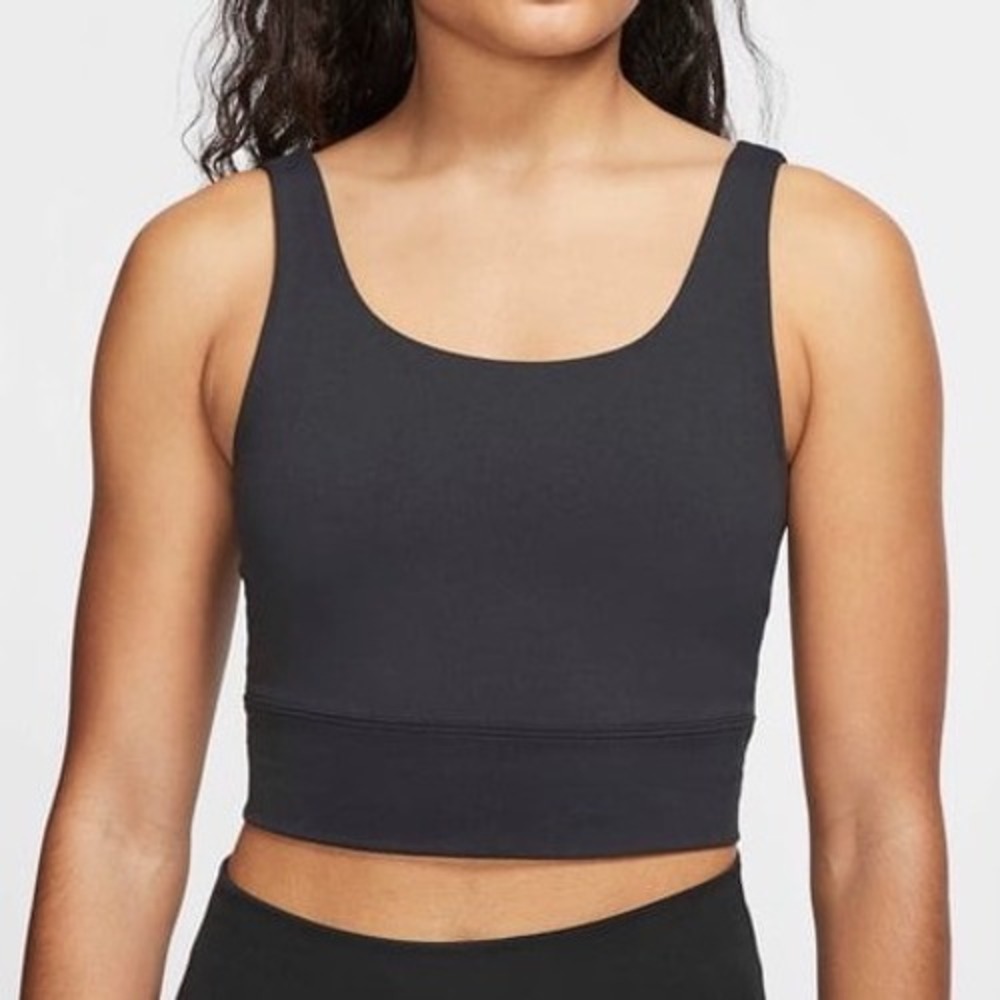 Nike Yoga Dri-FIT Sports Bra Black Scoop Neck Light Support Crop Top Small